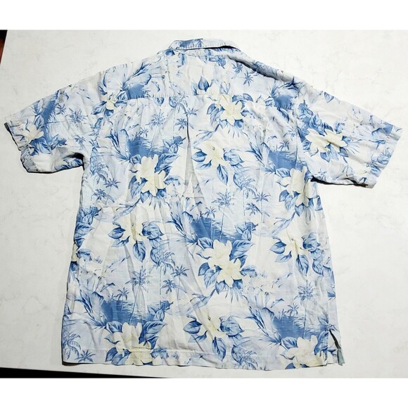TOMMY BAHAMA Original Fit 100% Silk Sky Blue White Hawaiian Tropical Shirt NWOT - Picture 4 of 12